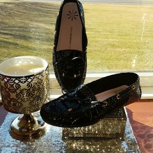Isaac Mizrahi Black Patent Snakeskin Leather Shoes